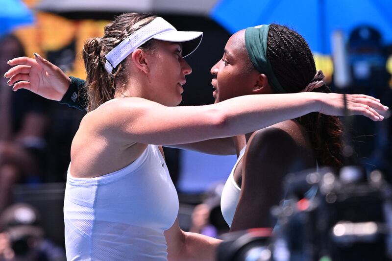 Spain's Paula Badosa (left) greets USA's Coco Gauff after her victory in their quarter-final. Photograph: William West/AFP via Getty Images