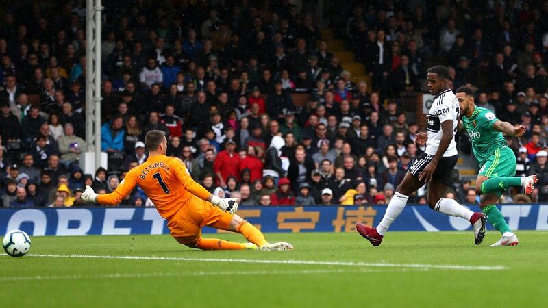 Andre Gray opens the scoring for Watford at Craven Cottage. Photograph: Steve Bardens/Getty
