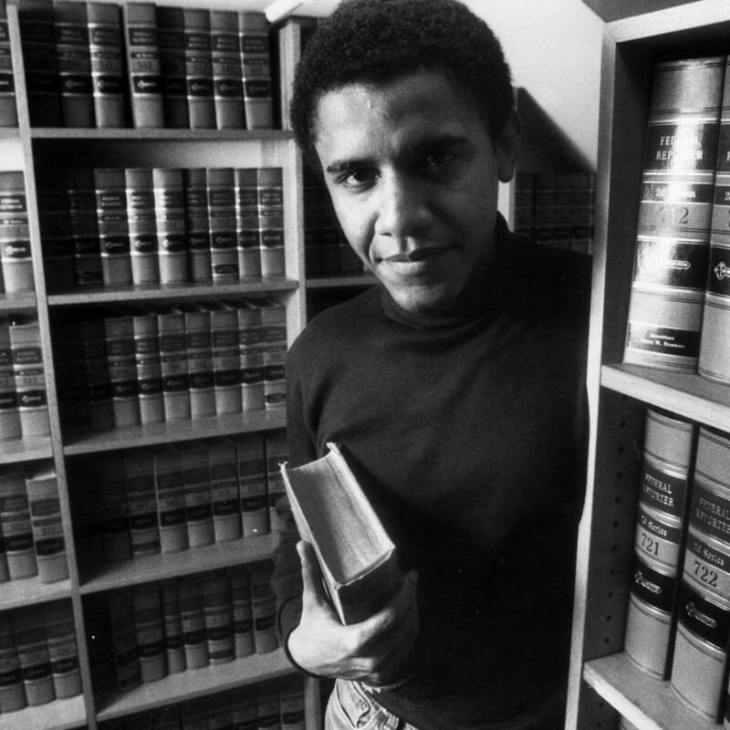 Barack Obama in the office of The Harvard Law Review in 1990. Photograph: Lane Turner/Boston Globe via Getty
