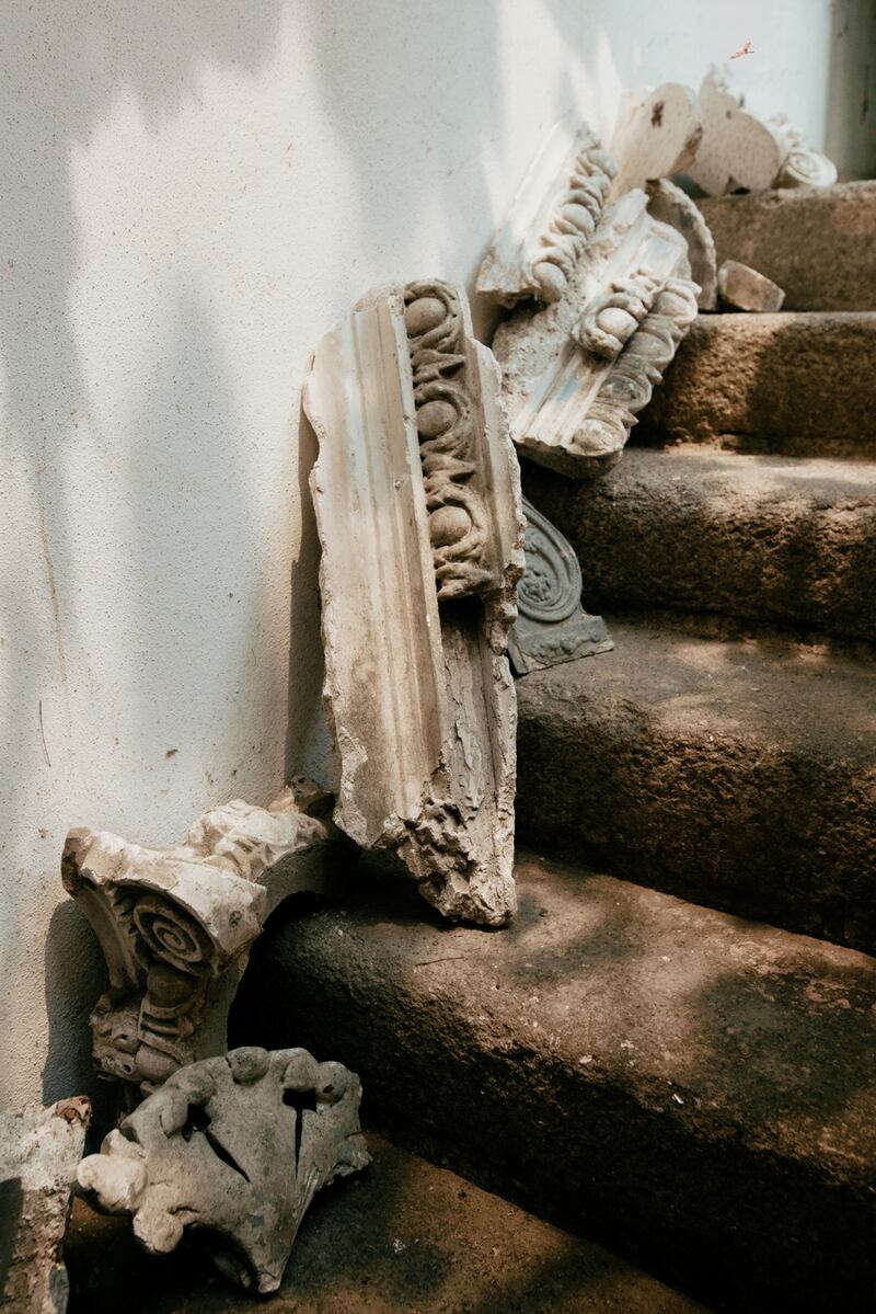 Building fragments in The Reason of Towns exhibition. Photo by Myles Shelley. 