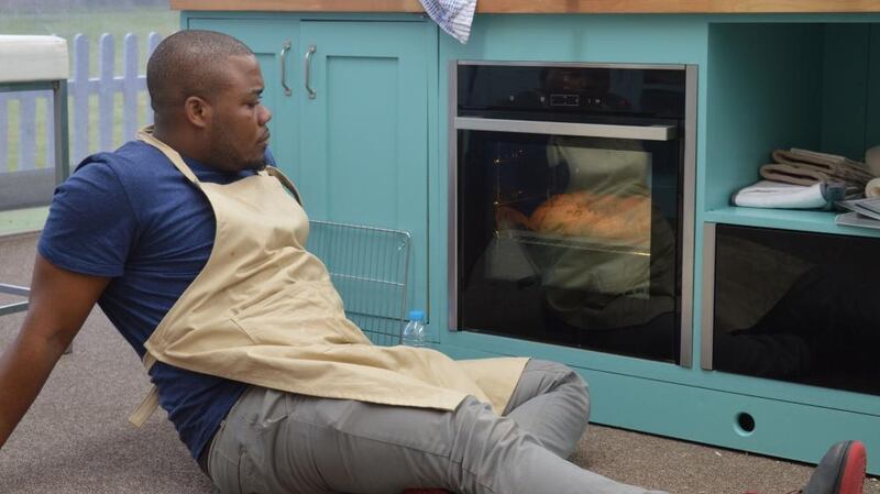 Selasi, reclining on the floor of the Bake Off tent. Photograph: Tom Graham/BBC/Love Productions