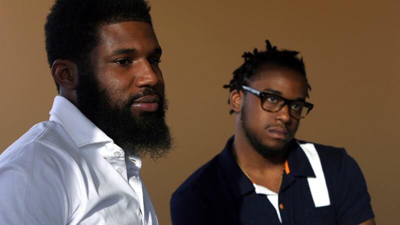 Rashon Nelson, left, and Donte Robinson:  arrested at a local Starbucks. Photograph: Jacqueline Larma/AP