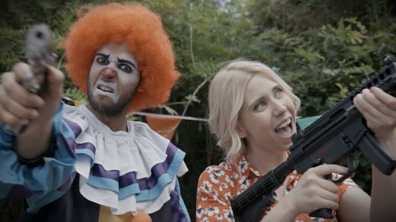 Hayes, appearing in Shoot All Your Problems Away, a sketch video by YouTuber friend Thomas 'TomSka' Ridgewell