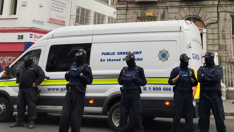 Gardaí from the public order unit attended the North Frederick Street scene. Photograph: The Irish Times