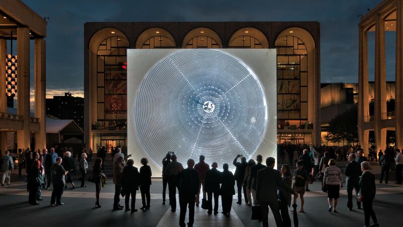 John Gerrard, Solar Reserve (Tonopah, Nevada) 2014. Installation view, Lincoln Center, New York, 2014. Courtesy of the artist and Thomas Dane Gallery, London and Simon Preston Gallery, New York. Photograph: James Ewing