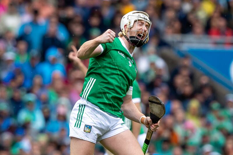 Limerick's Cian Lynch celebrating a score against Kilkenny at Croke Park. Photograph: Morgan Treacy/Inpho

