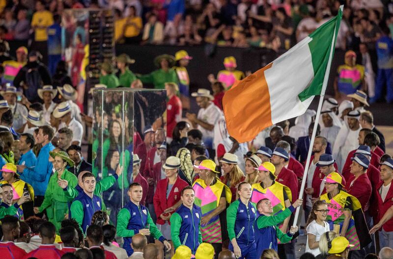Boxer Paddy Barnes leads Team Ireland out at the Opening Ceremony of the Olympics in Brazil in 2016. Photograph: Morgan Treacy/Inpho