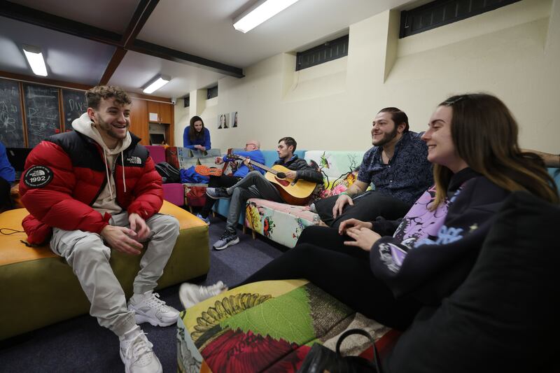 Luke Fay from Sheriff Street, Aoife O’Regan, Project Leader Detached Youth Work, Noel Smith, Street Work Team, Aaron Connolly from Sheriff Street, Claudio Marsella from Dublin 1 and Aoife Keegan from Bayside. Photograph: Alan Betson