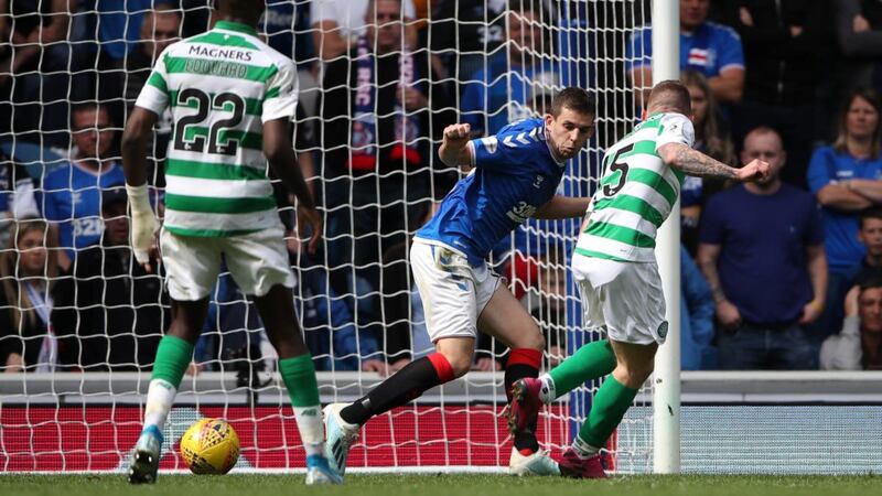 Jonny Hayes doubles Celtic’s lead at the death at Ibrox. Photograph: Ian MacNicol/Getty
