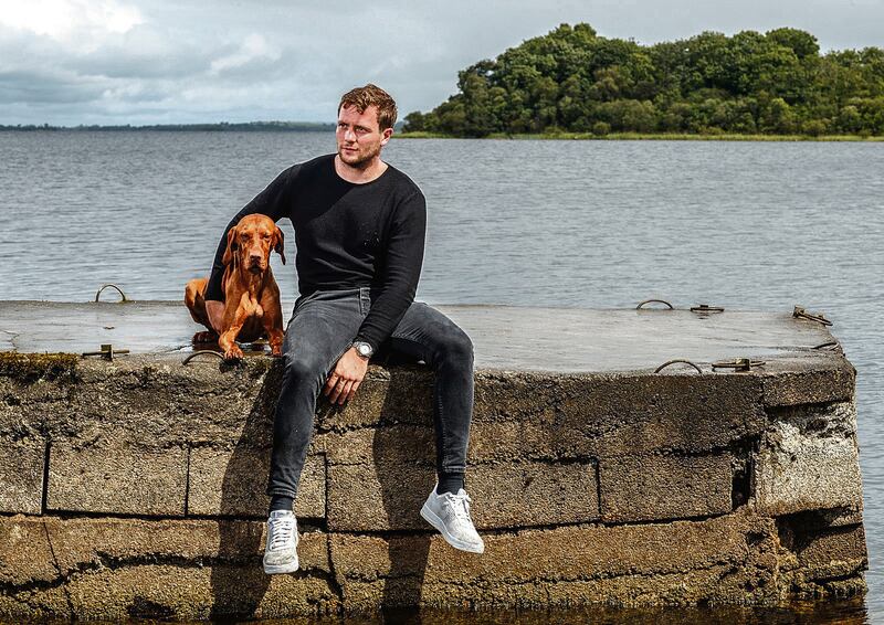 Ireland Rugby World Cup Portraits 2019 Jack Carty with his dog Willow on Lough Ree in Roscommon, near his family home. Mandatory Credit ©INPHO/James Crombie