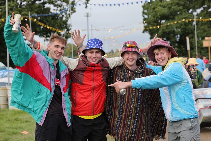 Electric Picnic 2025: Sam Hayes, Noah Walsh, Ross Gormley and Oisín Marry at the festival on Friday. Photograph: Alan Betson