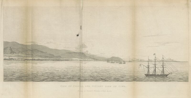 View of Callao, and distant view of Lima, taken from Stevenson’s A Historical and Descriptive Narrative of Twenty Years’ Residence in South America. Photograph: British Library