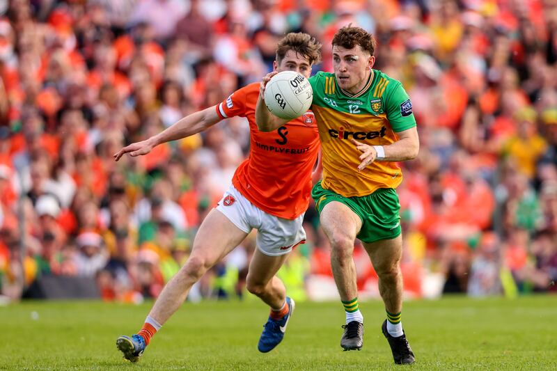 Donegal's Shane O'Donnell on the attack against Armagh in the Ulster SFC final. Photograph: Ben Brady/Inpho