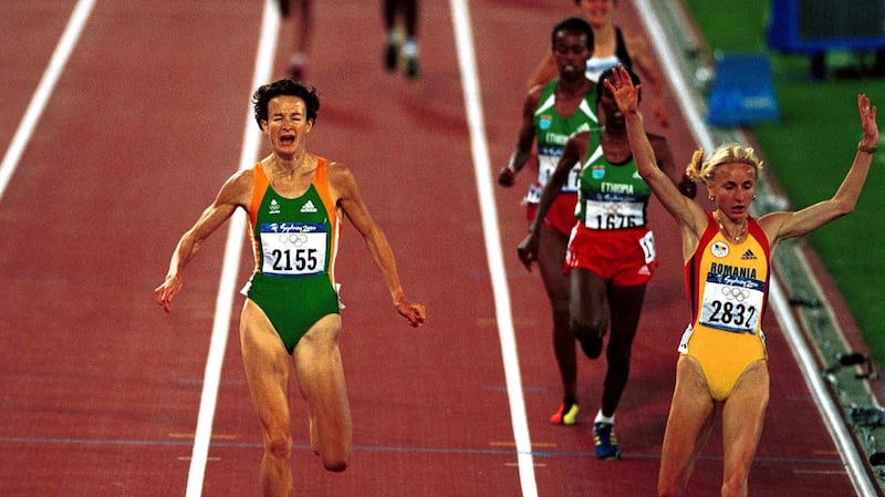 Sonia O’Sullivan winning silver in the 5000m Olympic final in Sydney. Photograph: Billy Stickland/Inpho
