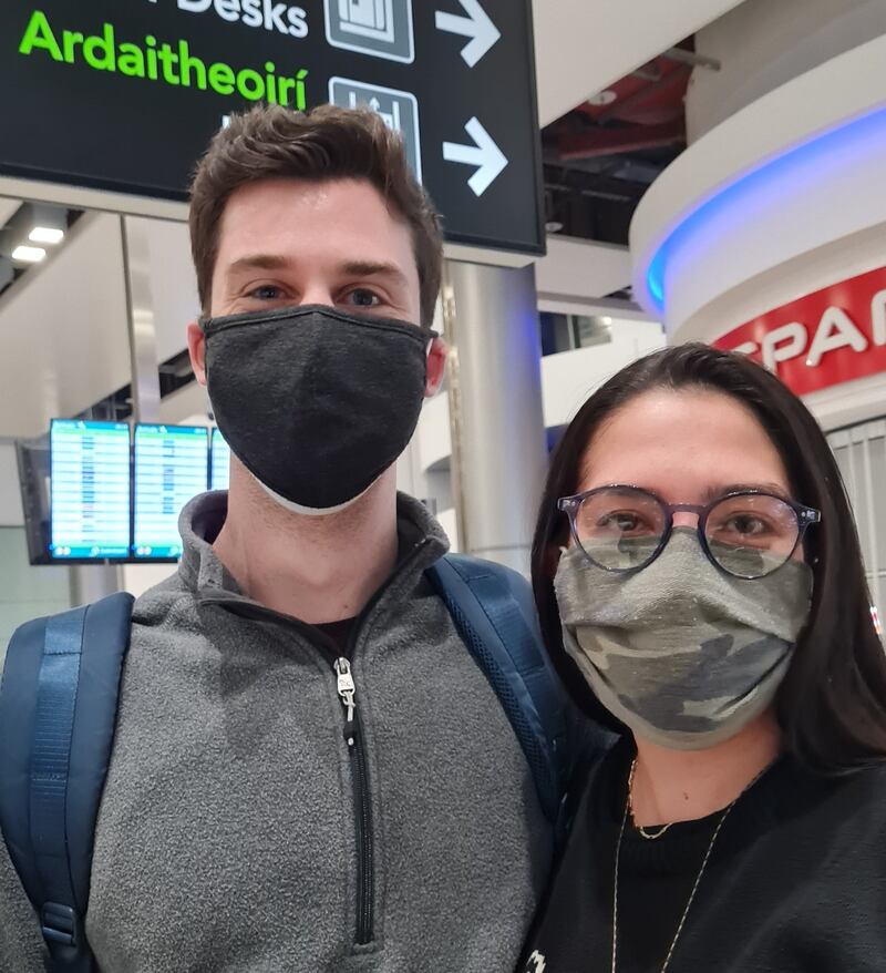 Patrick Combe, Lily Richards at Dublin airport. Photograph: Patsy McGarry
