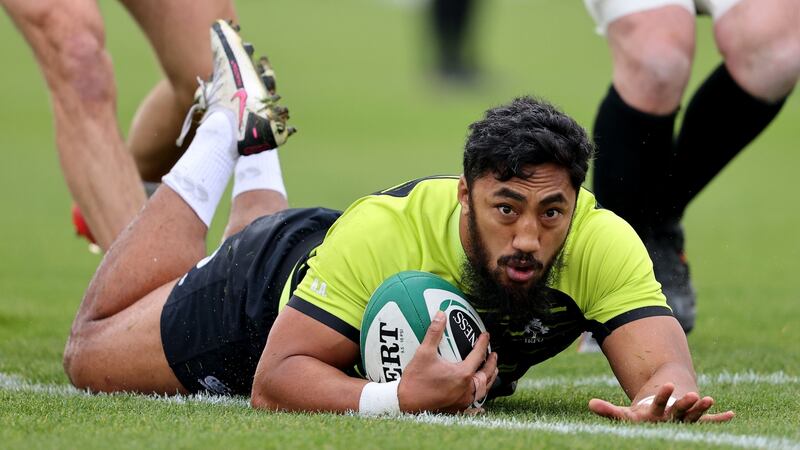 Ireland’s Bundee Aki during training ahead of the Autumn Nations Cup match against England. Photograph: Dan Sheridan/Inpho