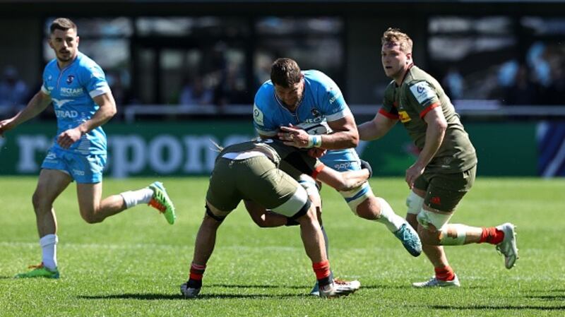 Paul Willemse carries for Montpellier during their thumping win over Harlequins. Photograph:  David Rogers/Getty Images