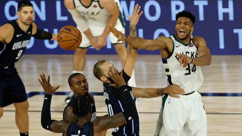 Milwaukee Bucks’  Giannis Antetokounmpo was named the NBA defensive player of the year this week. Photograph: John G Mabanglo/EPA