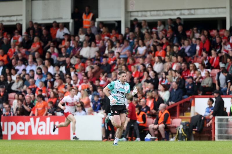 Derry goalkeeper Odhran Lynch seems to have spent more of the championship running back towards his own goal than actually saving shots during the championship. Photograph: Bryan Keane/Inpho 
