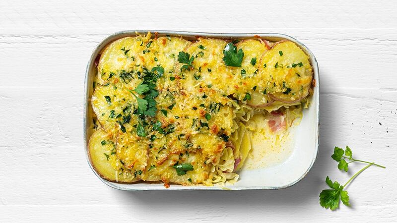 St Patrick’s Day potato, bacon and cabbage bake