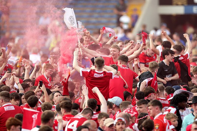 Cork fans celebrate after the game at Semple Stadium. Photograph: Laszlo Geczo/Inpho