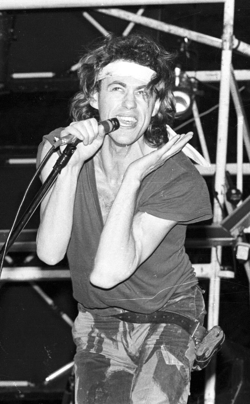 Geldof performs with The Boomtown Rats at Leixlip Castle in 1980. Photograph: Paddy Whelan