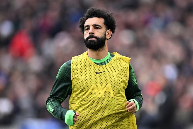 Mohamed Salah warms up during the Premier League match at London Stadium. Photograph: Justin Setterfield/Getty Images