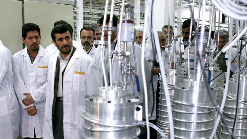 Iranian president Mahmoud Ahmadinejad visits the Natanz nuclear enrichment facility,  south of Tehran. Photograph:  Reuters