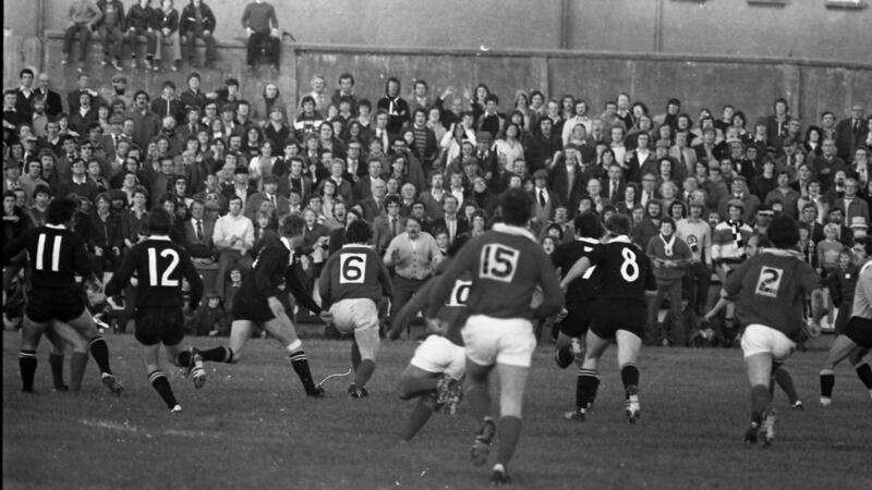 Christy Cantillon (number six) scores Munster’s try against the All Blacks in the 12-0 victory at Thomond Park in 1978. Photograph: INM/Getty Images)