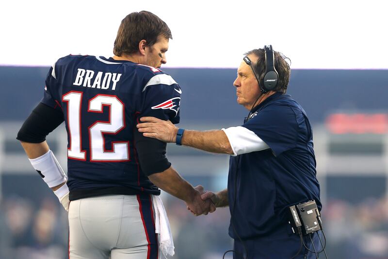 Tom Brady and head coach Bill Belichick: formed a partnership that led the New England Patriots to unprecedented success. Photograph: Maddie Meyer/Getty Images