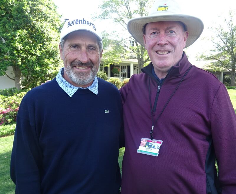 Two-time Masters champion Jose Maria Olazabal with Philip Reid in his role as Chairman of the Association of Golf Writers.