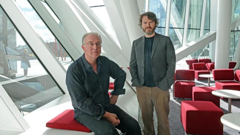 A salsa bassline under an Irish reel: Joseph O’Connor and Brian Byrne. Photograph: Eric Luke