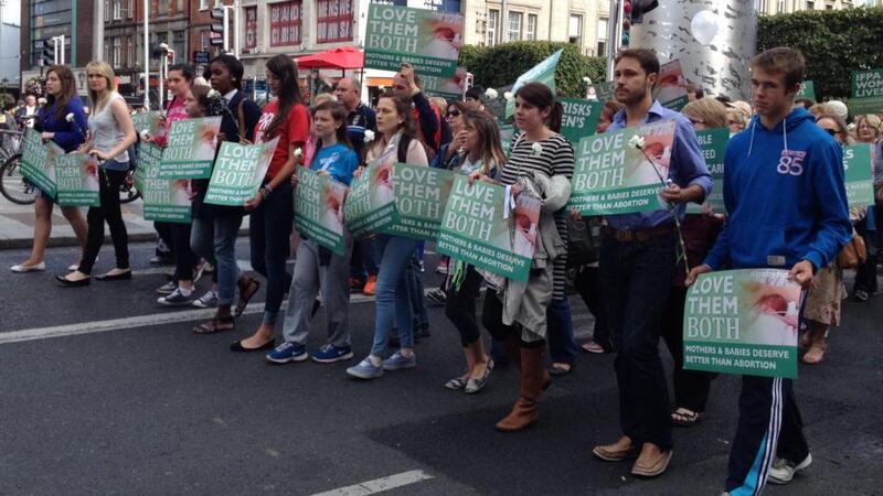 Pro-life demonstrators at a rally in Dublin this afternoon. Photograph: Erin McGuire/The Irish Times