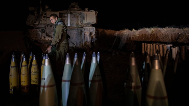An Israeli artillery unit at the Gaza border on Tuesday. Photograph: Dan Balilty/New York Times
