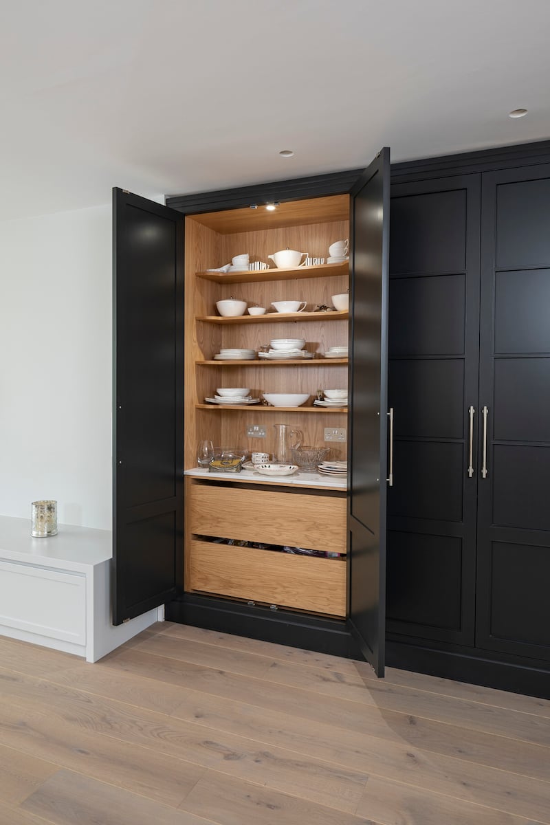 A larder will typically give 30 per cent more storage than traditional kitchen cupboards
