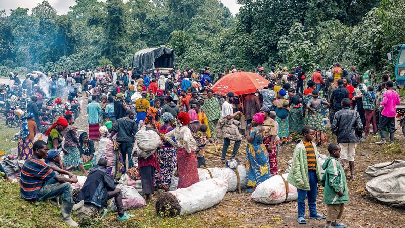 Thousands of Congolese on the road as they evacuate from the town of Goma in the aftermath of Mount Nyiragongo volcano eruption on May 26th. Photograph: Michel Lunanga/EPA