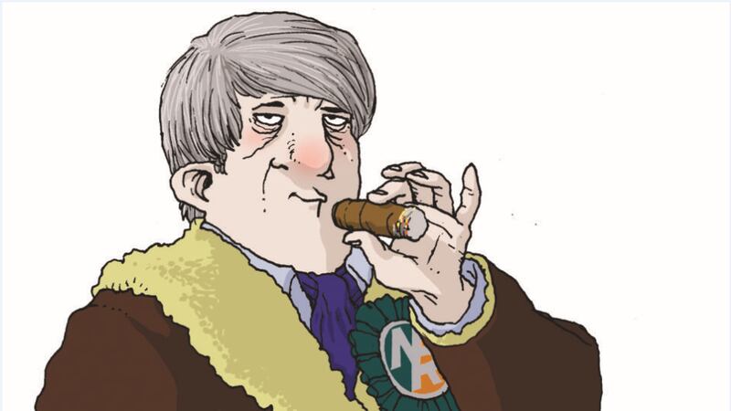 “Oh, the chap has his critics,” he goes. “Alleging this, that and the other. But I always say to people, ‘Do you know the real reason why he’s such a bloody titan when it comes to business? Look at his hair, for heaven’s sakes!