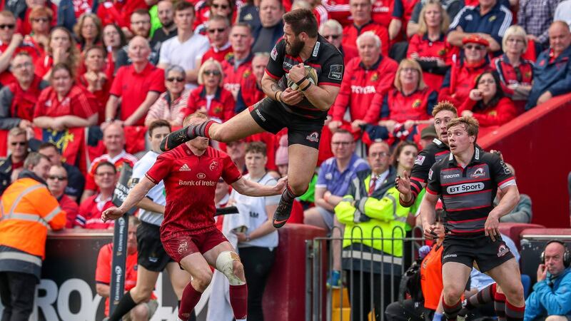Cornell Du Preez claims a high ball under pressure from Earls. Photo: Billy Stickland/Inpho