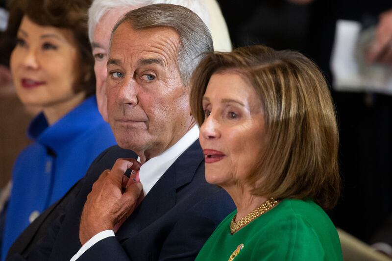 Former House speakers, Republican John Boehner and Democrat Nancy Pelosi. While Pelosi was able to control the Democrats despite a narrow majority, Boehner struggled with internal party issues. Photograph: Michael Reynolds/EPA