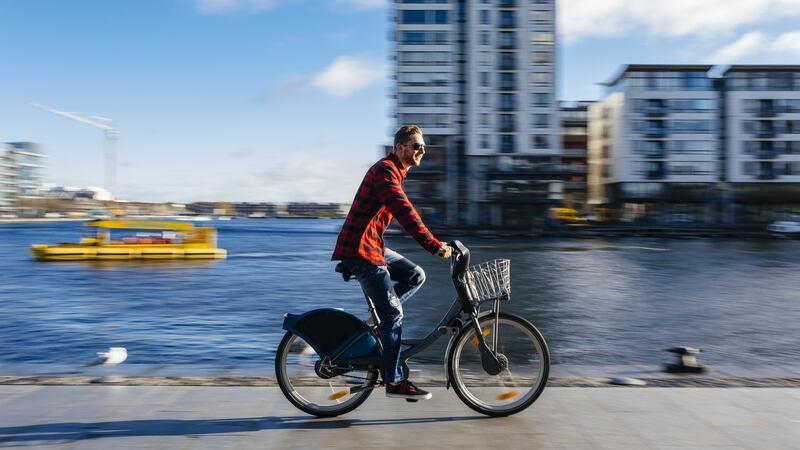 A man making use of the Dublin Bikes scheme in along the docklands. Photograph: Getty Images