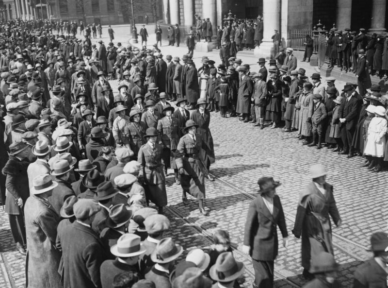 Women volunteers marching at the funeral of Michael Sweeney during the Irish Civil War. Photograph: Hulton Archive/Getty Images