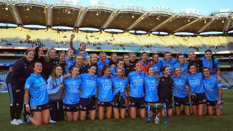 Dublin  celebrate winning the Division One title. Photograph: Brian Reilly-Troy/Inpho
