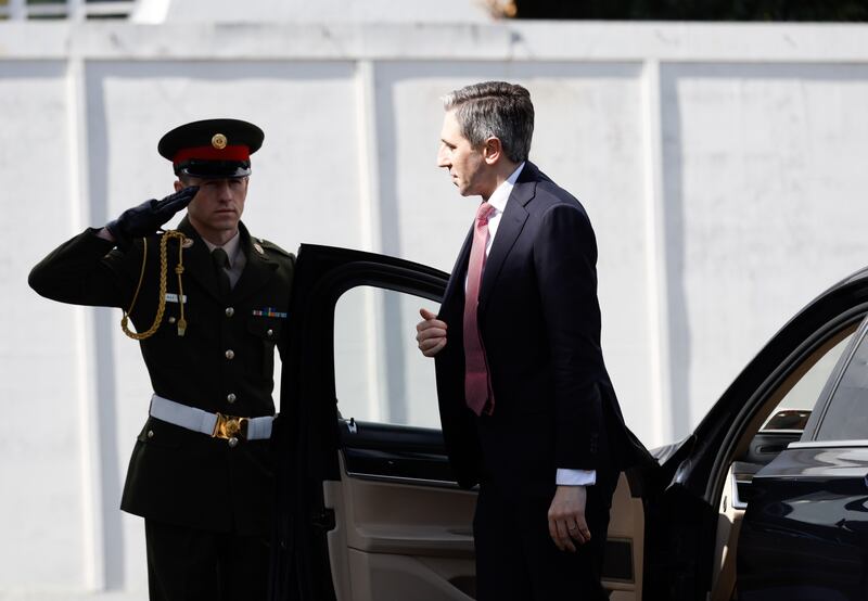 Harris arrives at the Áras. Photograph: Nick Bradshaw