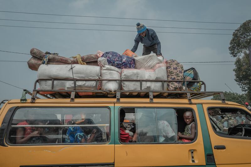 Displaced families return to their homes in Kanyaruchinya, north of Goma, last weekend. Photograph: Guerchom Ndebo/New York Times
                      