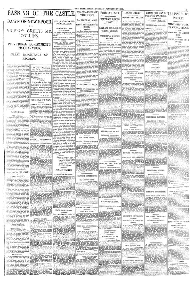 January 17, 1922 - Anglo-Irish Treaty / Civil War
