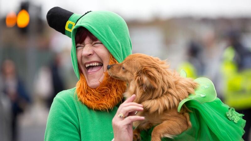Fran Minter and her dog Lexi in the St Patrick’s Day parade in Limerick last year