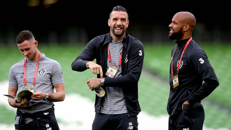 Shane Duffy (centre) and David McGoldrick (right) are still in with a shout of featuring against Georgia and Switzerland, according to Mick McCarthy. Photograph: Ryan Byrne/Inpho