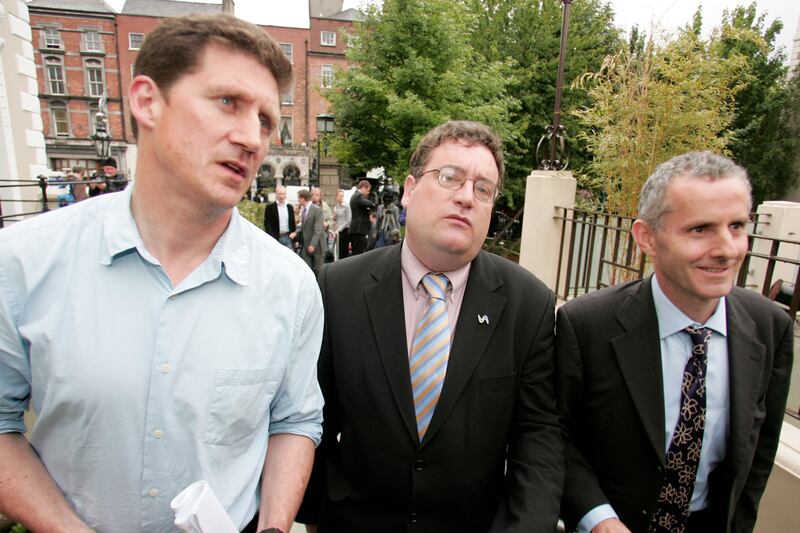 Ciarán Cuffe (right), Dan Boyle and Eamon Ryan at the Green Party special delegate conference at the Mansion House, Dublin, in 2007. Photograph: :Arthur Carron/Collins