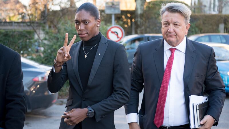 South Africa’s runner Caster Semenya arrives with her lawyer Gregory Nott for the first day of her hearing at the international Court of Arbitration for Sport in Lausanne, Switzerland in February. Photograph: Laurent Gillieron/EPA