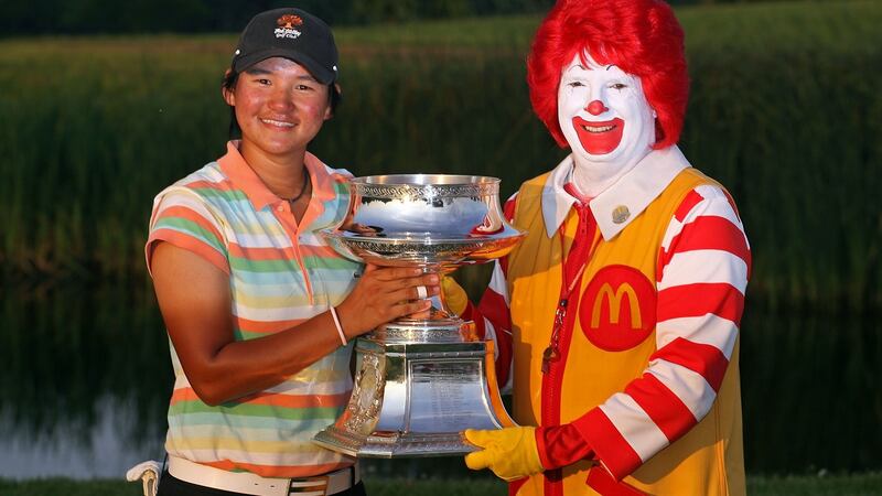 Taiwan’s Yani Tseng  pictured with Ronald McDonald after wimnning the 2008  McDonald’s LPGA Championship at Bulle Rock Golf Course in Havre de Grace, Maryland. Photograph: Andy Lyons/Getty Images